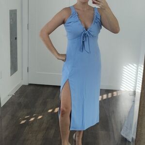 Light Blue Sleeveless Midi Dress with Slit